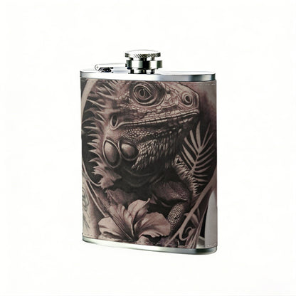 Lion and floral tattoo on skin One 8oz Flask – Carries Whiskey, Wine & Juice, Portable Outdoor Gift for Friends