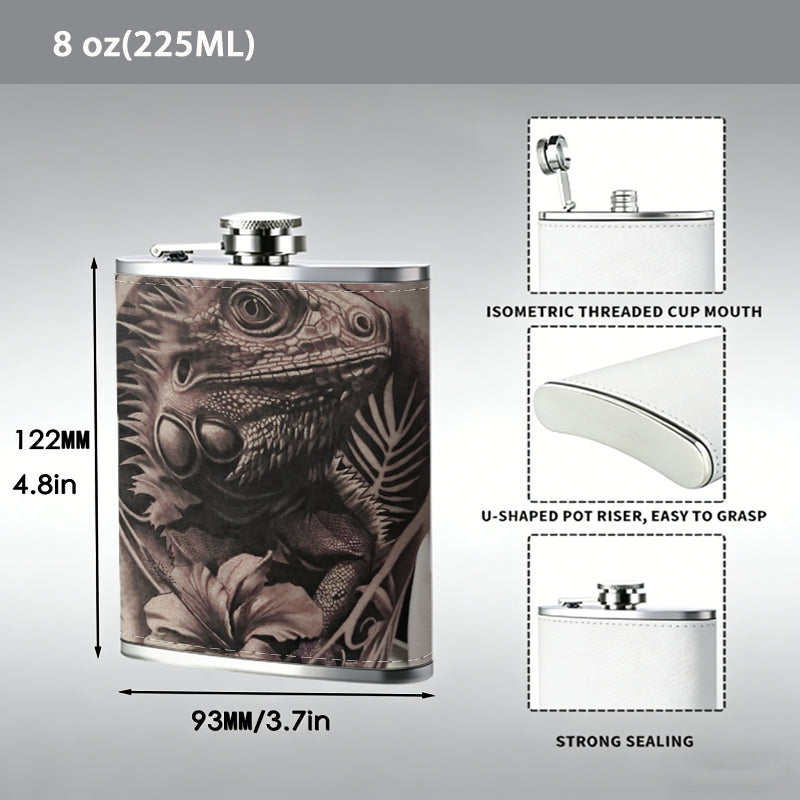 Lion and floral tattoo on skin One 8oz Flask – Carries Whiskey, Wine & Juice, Portable Outdoor Gift for Friends