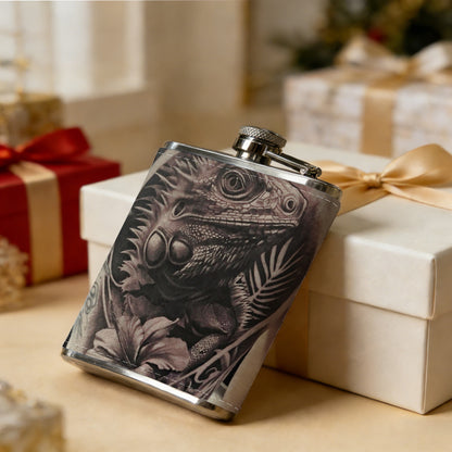 Lion and floral tattoo on skin One 8oz Flask – Carries Whiskey, Wine & Juice, Portable Outdoor Gift for Friends