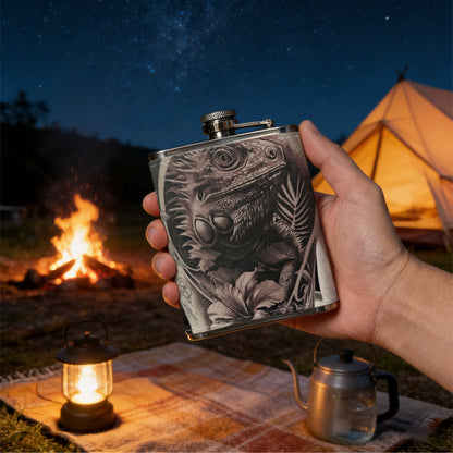 Lion and floral tattoo on skin One 8oz Flask – Carries Whiskey, Wine & Juice, Portable Outdoor Gift for Friends