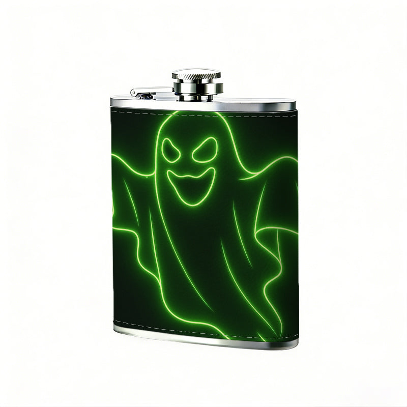 Neon green ghost One 8oz Flask – Carries Whiskey, Wine & Juice, Portable Outdoor Gift for Friends