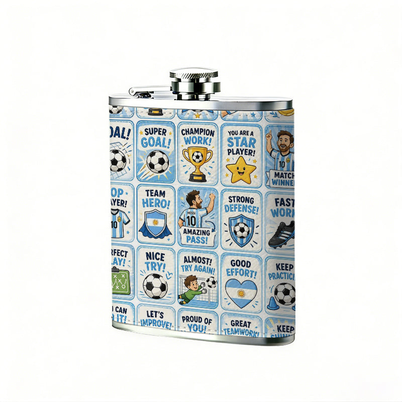Various football sports icons One 8oz Flask – Carries Whiskey, Wine & Juice, Portable Outdoor Gift for Friends