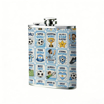 Various football sports icons One 8oz Flask – Carries Whiskey, Wine & Juice, Portable Outdoor Gift for Friends