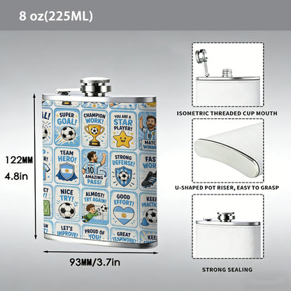 Various football sports icons One 8oz Flask – Carries Whiskey, Wine & Juice, Portable Outdoor Gift for Friends