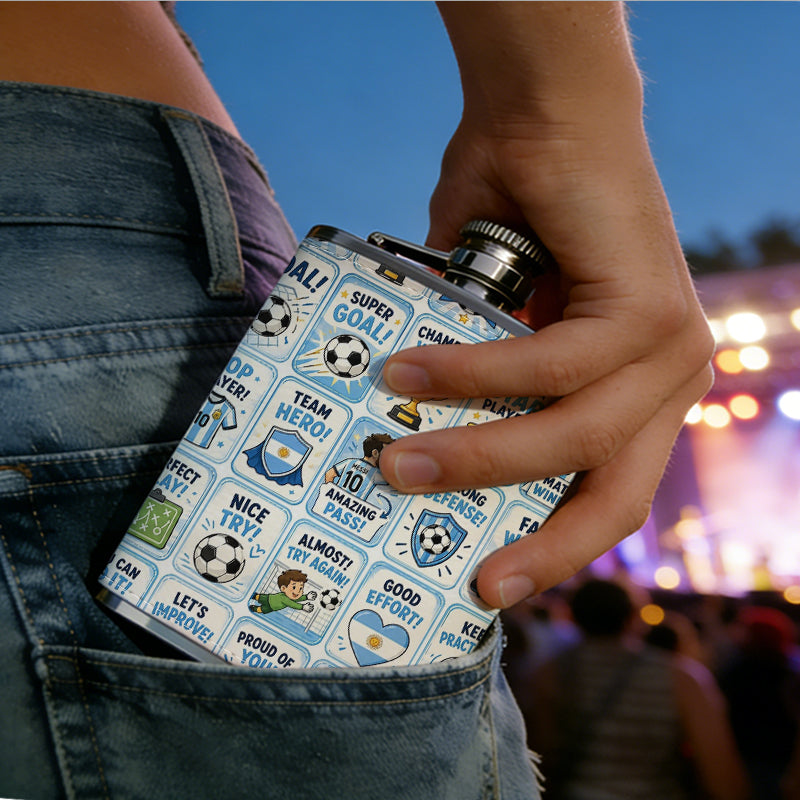 Various football sports icons One 8oz Flask – Carries Whiskey, Wine & Juice, Portable Outdoor Gift for Friends