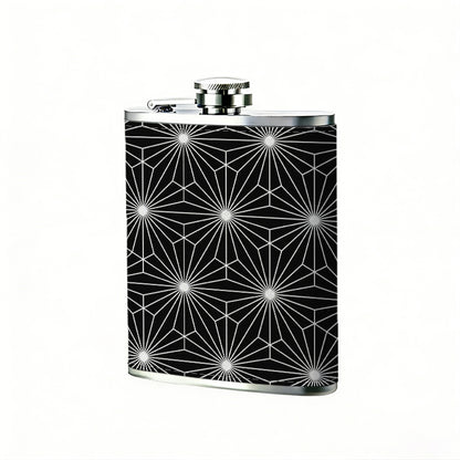 Glowing black and white geometric pattern One 8oz Flask – Carries Whiskey, Wine & Juice, Portable Outdoor Gift for Friends