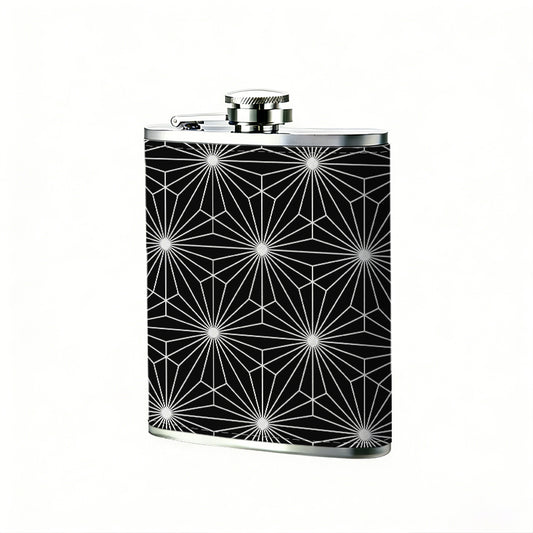 Glowing black and white geometric pattern One 8oz Flask – Carries Whiskey, Wine & Juice, Portable Outdoor Gift for Friends