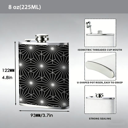 Glowing black and white geometric pattern One 8oz Flask – Carries Whiskey, Wine & Juice, Portable Outdoor Gift for Friends