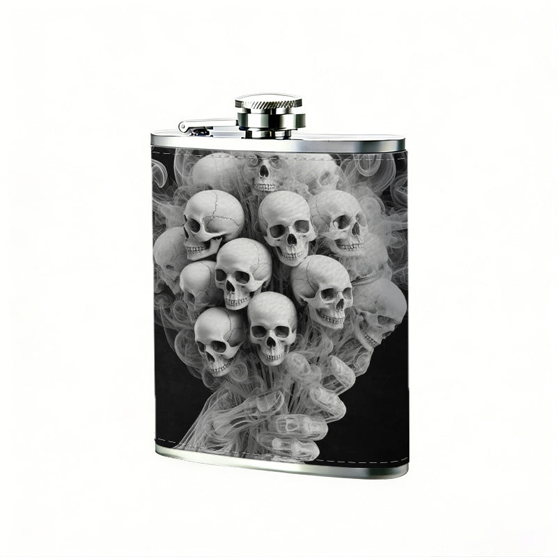 Skulls and smoke bouquet One 8oz Flask – Carries Whiskey, Wine & Juice, Portable Outdoor Gift for Friends