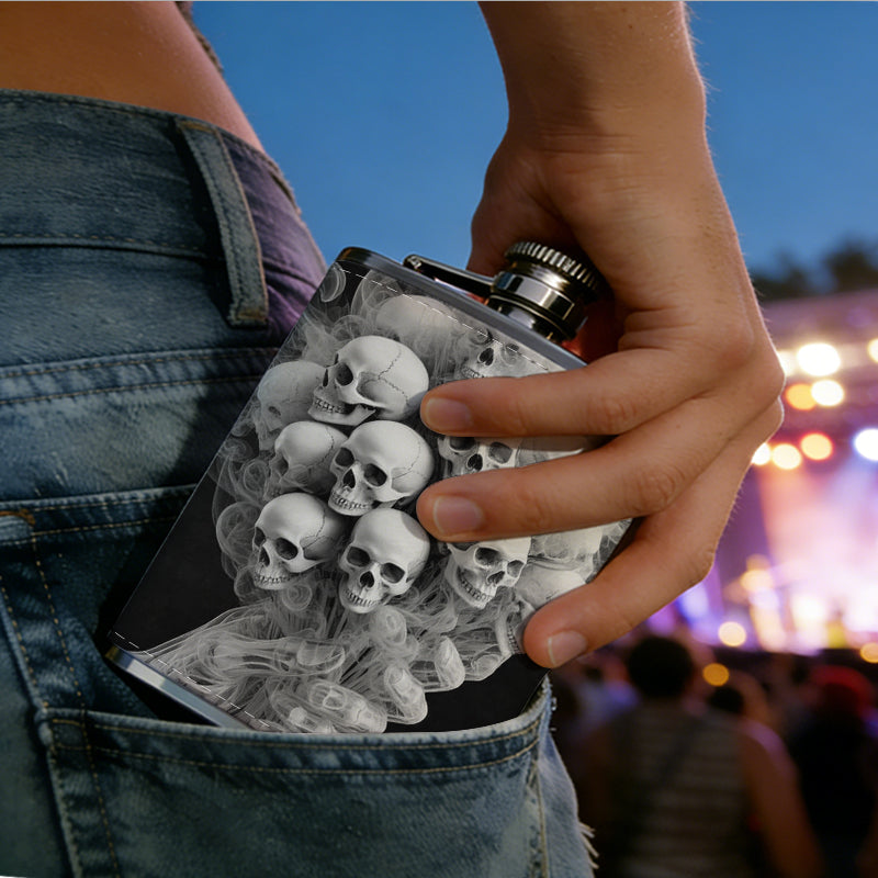 Skulls and smoke bouquet One 8oz Flask – Carries Whiskey, Wine & Juice, Portable Outdoor Gift for Friends