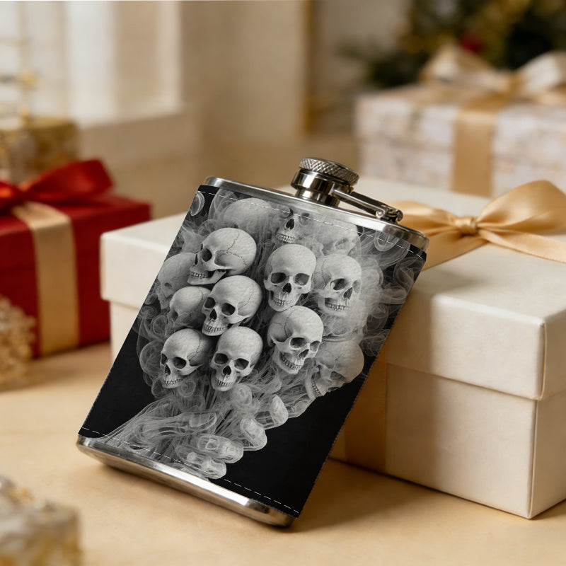 Skulls and smoke bouquet One 8oz Flask – Carries Whiskey, Wine & Juice, Portable Outdoor Gift for Friends