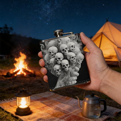 Skulls and smoke bouquet One 8oz Flask – Carries Whiskey, Wine & Juice, Portable Outdoor Gift for Friends