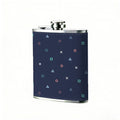 Dark blue background with dotted and square patterns One 8oz Flask – Carries Whiskey, Wine & Juice, Portable Outdoor Gift for Friends