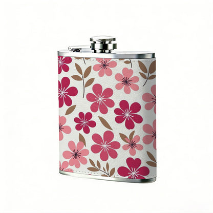 Pink flower and leaf pattern One 8oz Flask – Carries Whiskey, Wine & Juice, Portable Outdoor Gift for Friends