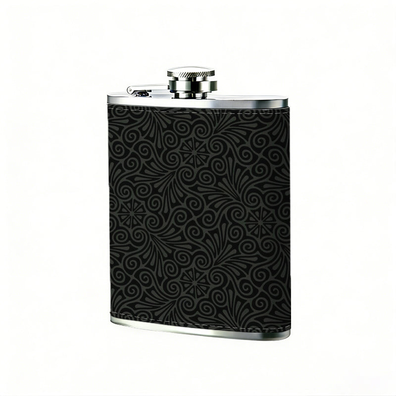 Dark pixelated grid fabric pattern One 8oz Flask – Carries Whiskey, Wine & Juice, Portable Outdoor Gift for Friends