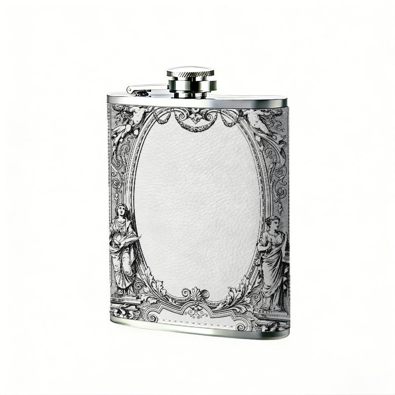 Ornate vintage oval decorative frame One 8oz Flask – Carries Whiskey, Wine & Juice, Portable Outdoor Gift for Friends