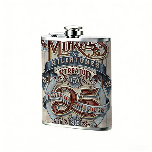 Vintage 25th anniversary lettering badge One 8oz Flask – Carries Whiskey, Wine & Juice, Portable Outdoor Gift for Friends