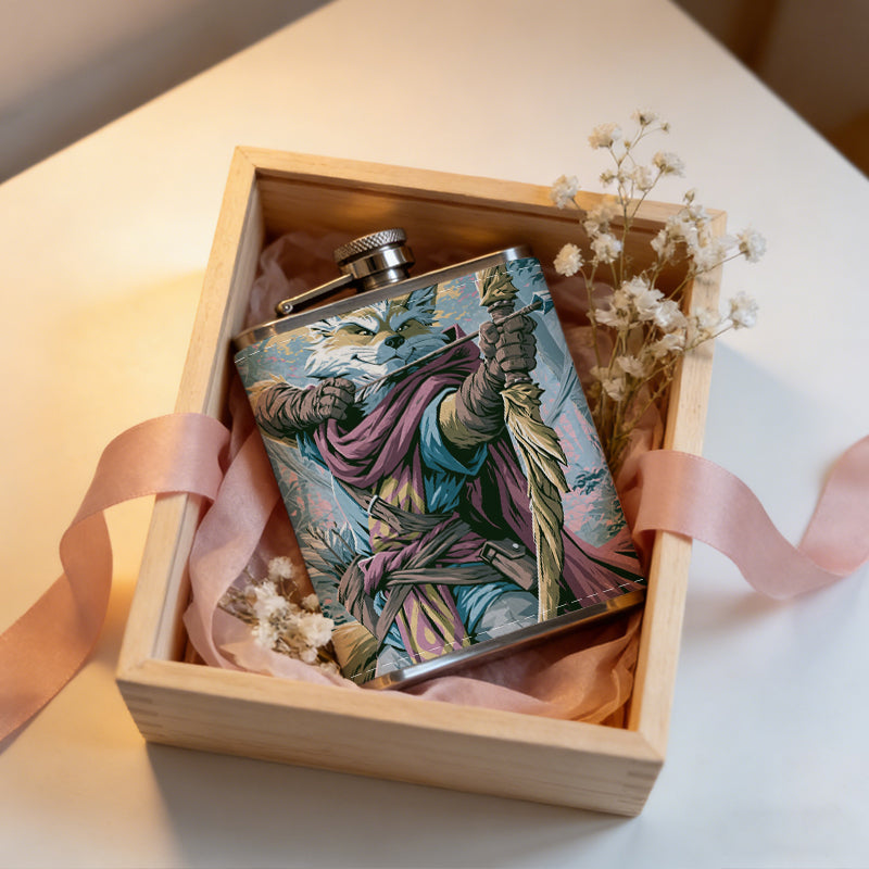 Colorful abstract woven fiber art One 8oz Flask – Carries Whiskey, Wine & Juice, Portable Outdoor Gift for Friends