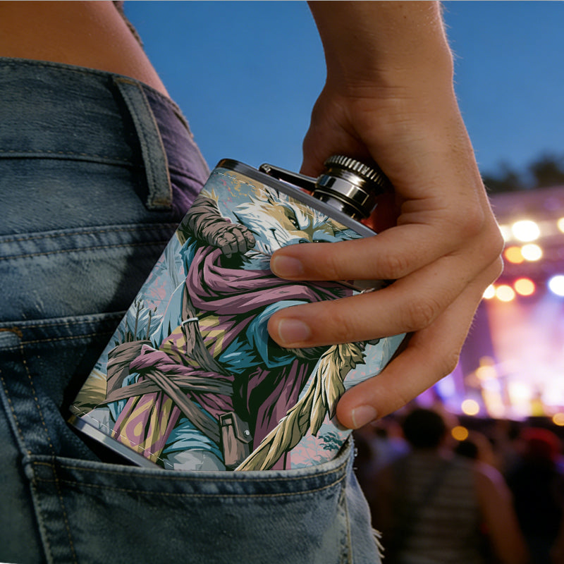 Colorful abstract woven fiber art One 8oz Flask – Carries Whiskey, Wine & Juice, Portable Outdoor Gift for Friends