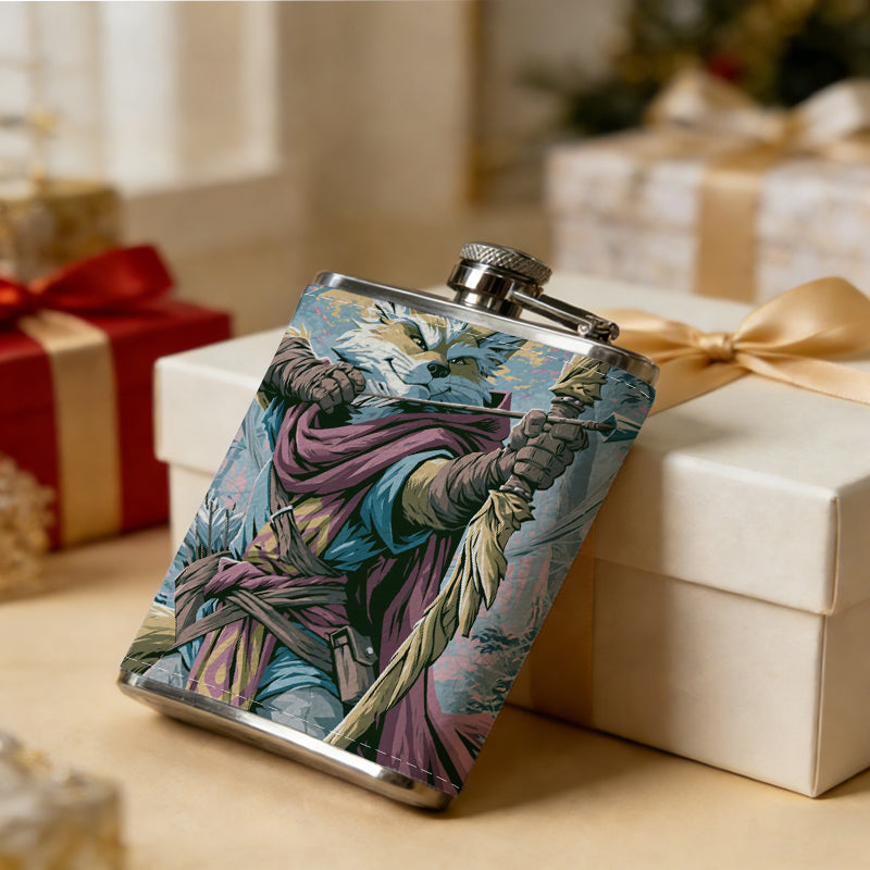 Colorful abstract woven fiber art One 8oz Flask – Carries Whiskey, Wine & Juice, Portable Outdoor Gift for Friends