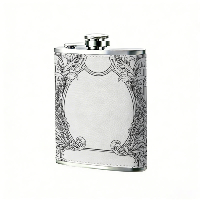 Ornate vintage decorative frame One 8oz Flask – Carries Whiskey, Wine & Juice, Portable Outdoor Gift for Friends