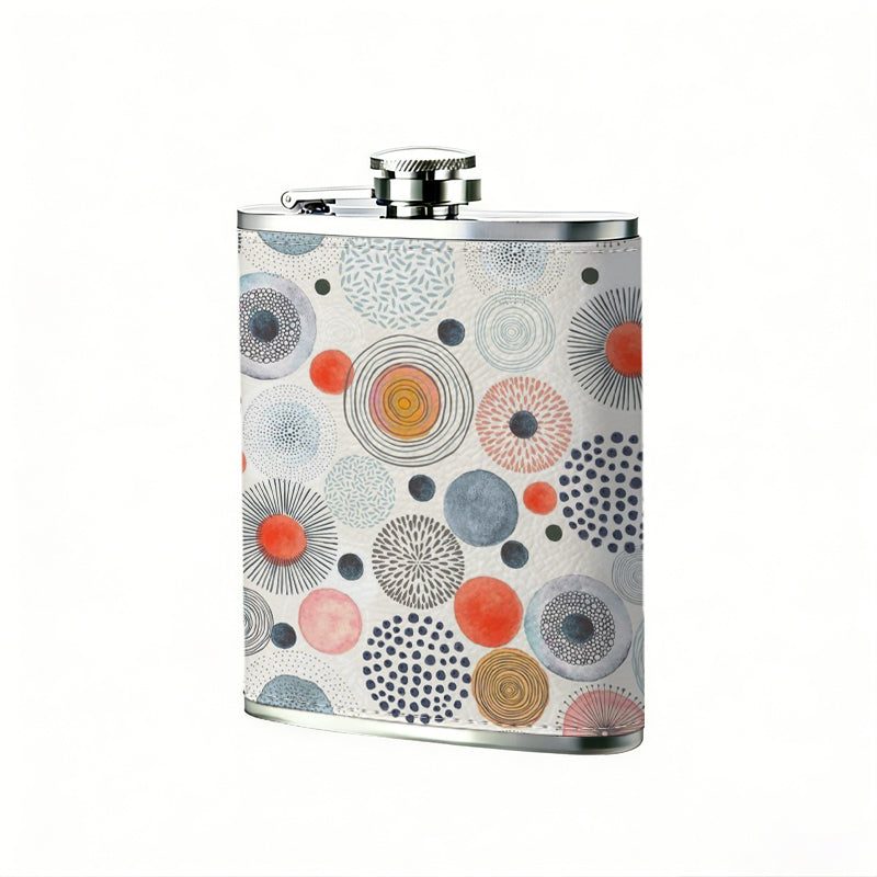 Multicolored overlapping circle patterns One 8oz Flask – Carries Whiskey, Wine & Juice, Portable Outdoor Gift for Friends