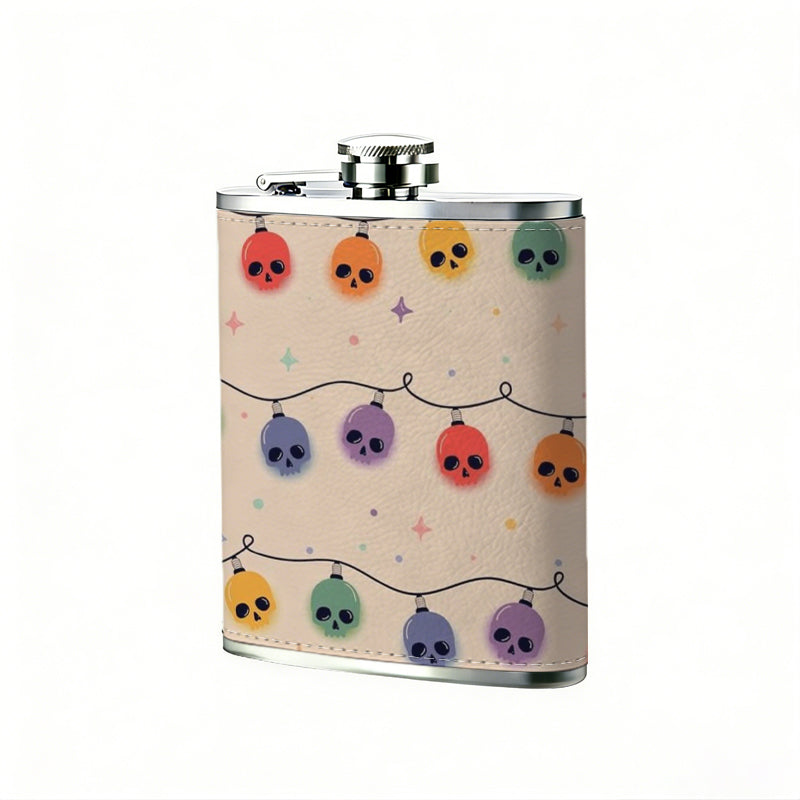 Colorful ladybug string lights One 8oz Flask – Carries Whiskey, Wine & Juice, Portable Outdoor Gift for Friends