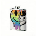 Dripping rainbow smiley skull sticker One 8oz Flask – Carries Whiskey, Wine & Juice, Portable Outdoor Gift for Friends