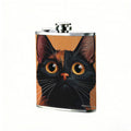 Cartoon black cat on orange background One 8oz Flask – Carries Whiskey, Wine & Juice, Portable Outdoor Gift for Friends
