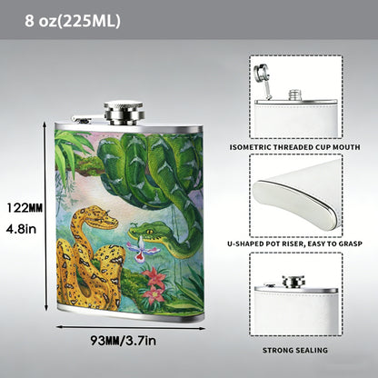 Two snakes in tropical jungle One 8oz Flask – Carries Whiskey, Wine & Juice, Portable Outdoor Gift for Friends