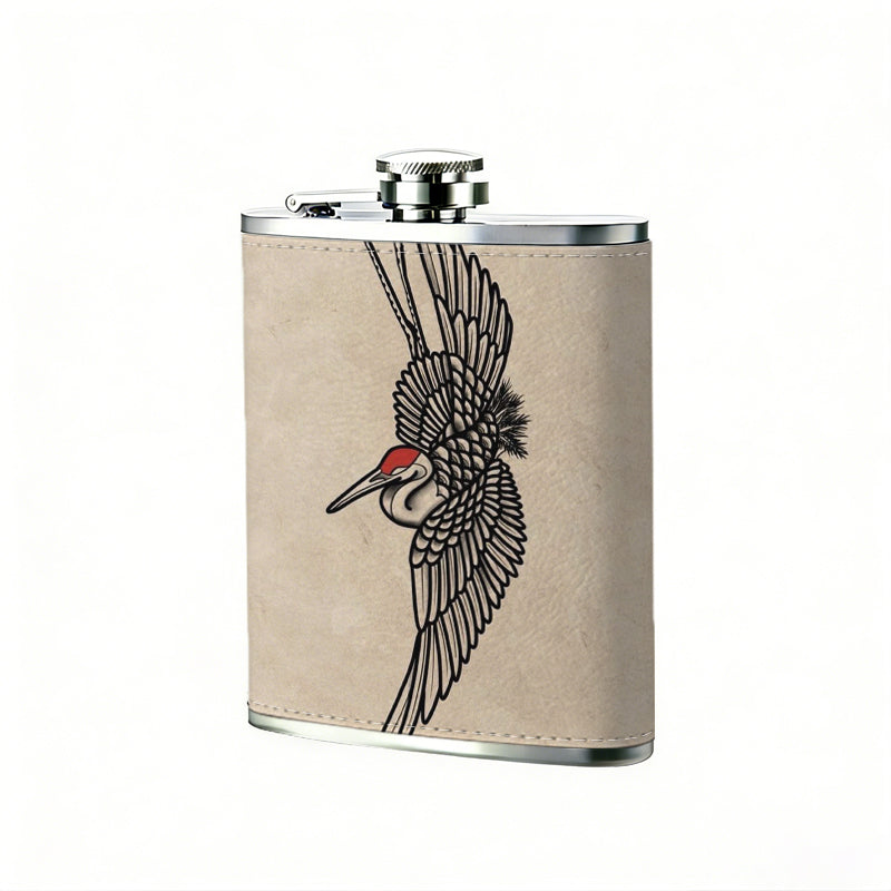 Drawing of winged skull with red details One 8oz Flask – Carries Whiskey, Wine & Juice, Portable Outdoor Gift for Friends