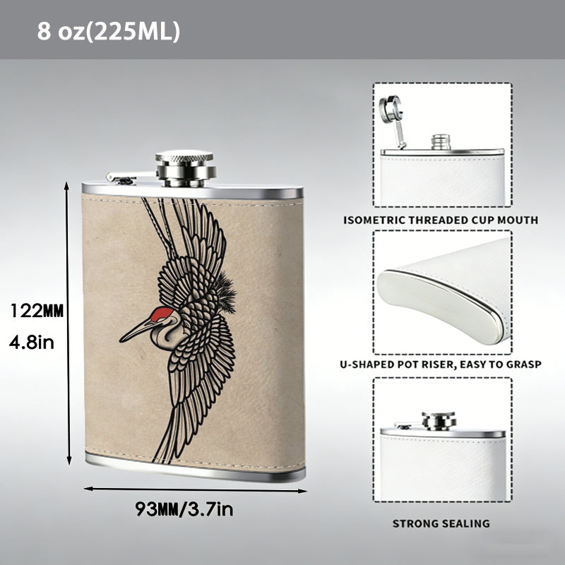 Drawing of winged skull with red details One 8oz Flask – Carries Whiskey, Wine & Juice, Portable Outdoor Gift for Friends