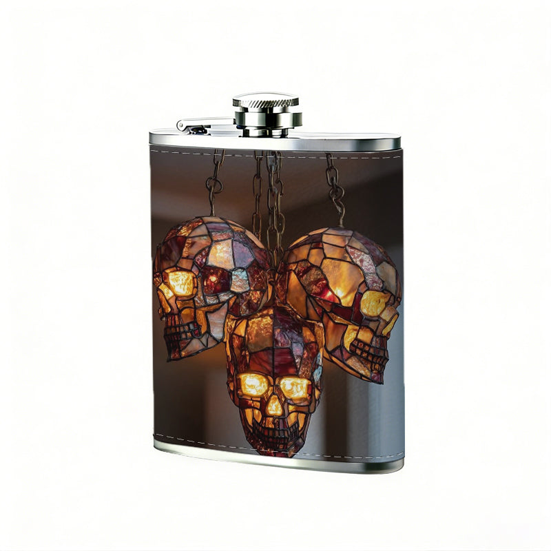 Three stained glass skull pendant lamps One 8oz Flask – Carries Whiskey, Wine & Juice, Portable Outdoor Gift for Friends