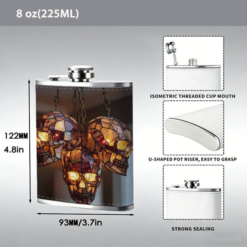 Three stained glass skull pendant lamps One 8oz Flask – Carries Whiskey, Wine & Juice, Portable Outdoor Gift for Friends