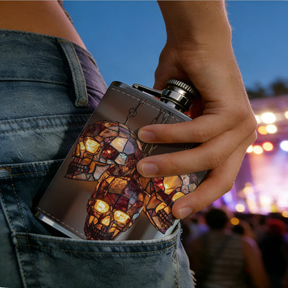 Three stained glass skull pendant lamps One 8oz Flask – Carries Whiskey, Wine & Juice, Portable Outdoor Gift for Friends
