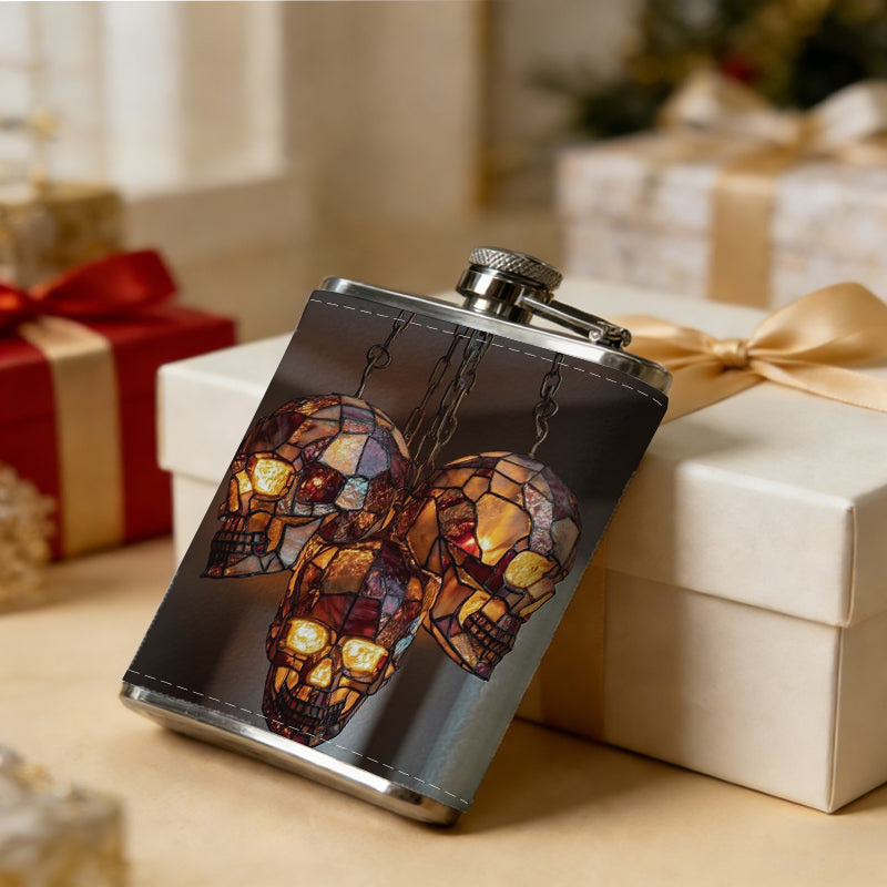 Three stained glass skull pendant lamps One 8oz Flask – Carries Whiskey, Wine & Juice, Portable Outdoor Gift for Friends
