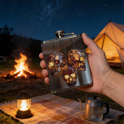 Three stained glass skull pendant lamps One 8oz Flask – Carries Whiskey, Wine & Juice, Portable Outdoor Gift for Friends