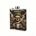 A skeleton drinking coffee poster One 8oz Flask – Carries Whiskey, Wine & Juice, Portable Outdoor Gift for Friends