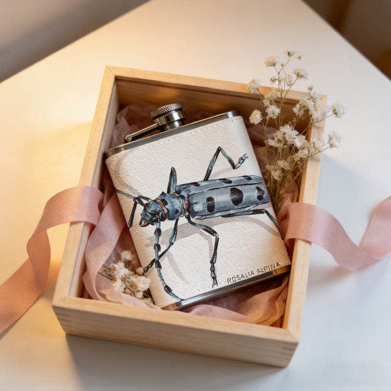 A spotted longhorn beetle 8oz Stainless Steel Whiskey Flask with Fashionable pattern print Design - Portable Outdoor Camping & Hunting Flask, Perfect for Tequila, Whiskey, and Spirits - Unique Father'S Day Christmas Gift