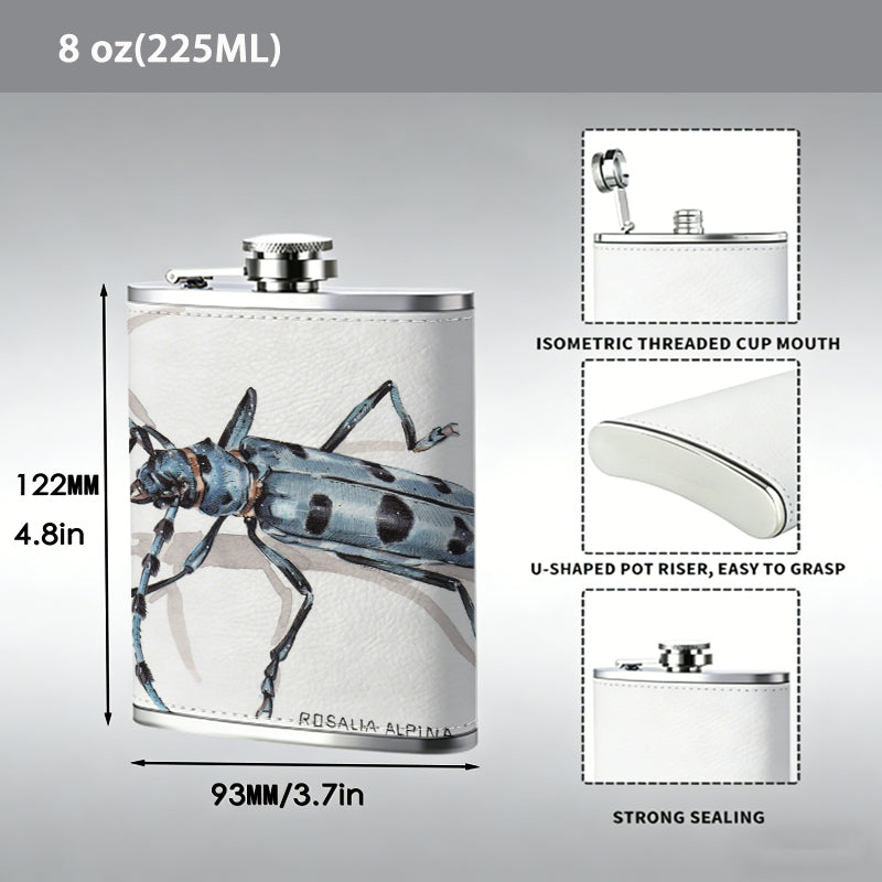 A spotted longhorn beetle 8oz Stainless Steel Whiskey Flask with Fashionable pattern print Design - Portable Outdoor Camping & Hunting Flask, Perfect for Tequila, Whiskey, and Spirits - Unique Father'S Day Christmas Gift