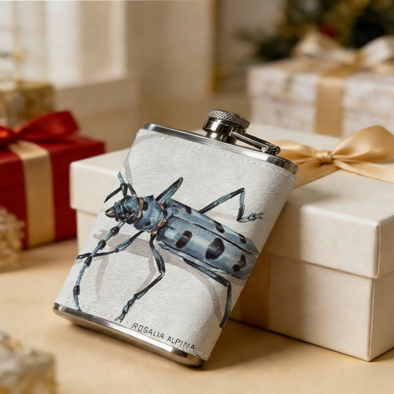 A spotted longhorn beetle 8oz Stainless Steel Whiskey Flask with Fashionable pattern print Design - Portable Outdoor Camping & Hunting Flask, Perfect for Tequila, Whiskey, and Spirits - Unique Father'S Day Christmas Gift