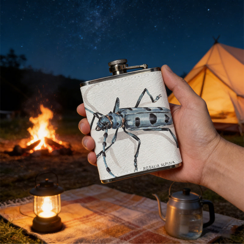A spotted longhorn beetle 8oz Stainless Steel Whiskey Flask with Fashionable pattern print Design - Portable Outdoor Camping & Hunting Flask, Perfect for Tequila, Whiskey, and Spirits - Unique Father'S Day Christmas Gift