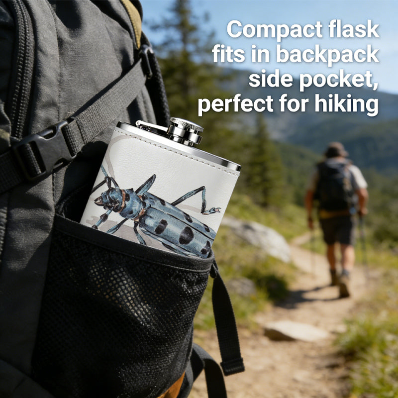A spotted longhorn beetle 8oz Stainless Steel Whiskey Flask with Fashionable pattern print Design - Portable Outdoor Camping & Hunting Flask, Perfect for Tequila, Whiskey, and Spirits - Unique Father'S Day Christmas Gift