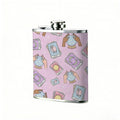 Cartoon banknotes and coins on pink background 8oz Stainless Steel Whiskey Flask with Fashionable pattern print Design - Portable Outdoor Camping & Hunting Flask, Perfect for Tequila, Whiskey, and Spirits - Unique Father'S Day Christmas Gift
