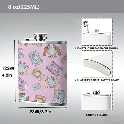 Cartoon banknotes and coins on pink background 8oz Stainless Steel Whiskey Flask with Fashionable pattern print Design - Portable Outdoor Camping & Hunting Flask, Perfect for Tequila, Whiskey, and Spirits - Unique Father'S Day Christmas Gift