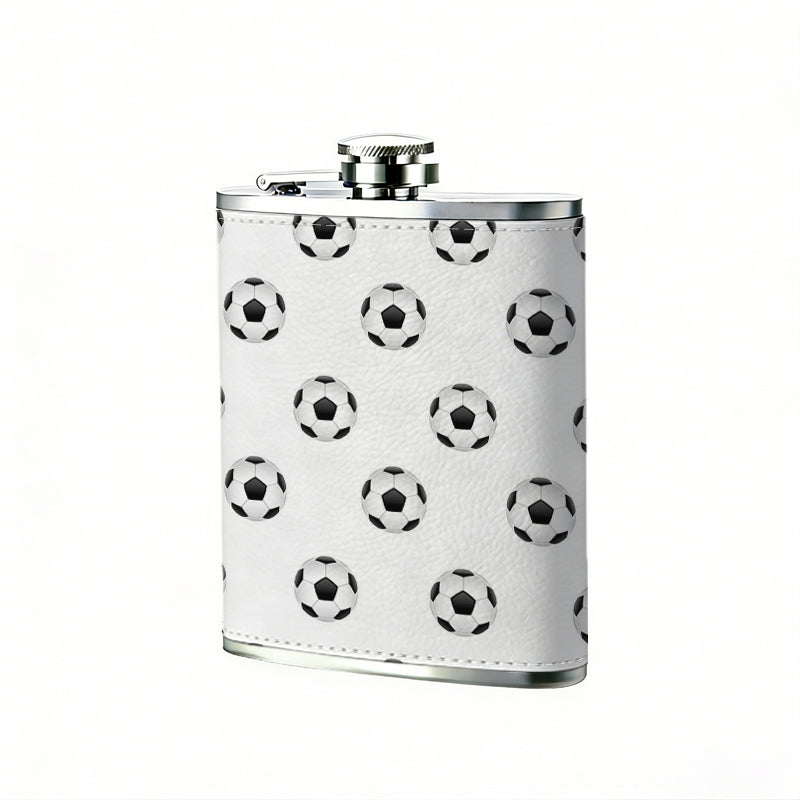 Repeating soccer ball pattern 8oz Stainless Steel Whiskey Flask with Fashionable pattern print Design - Portable Outdoor Camping & Hunting Flask, Perfect for Tequila, Whiskey, and Spirits - Unique Father'S Day Christmas Gift