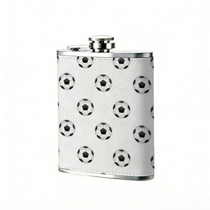 Repeating soccer ball pattern 8oz Stainless Steel Whiskey Flask with Fashionable pattern print Design - Portable Outdoor Camping & Hunting Flask, Perfect for Tequila, Whiskey, and Spirits - Unique Father'S Day Christmas Gift