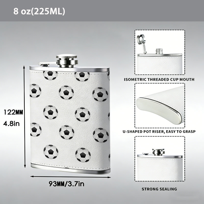 Repeating soccer ball pattern 8oz Stainless Steel Whiskey Flask with Fashionable pattern print Design - Portable Outdoor Camping & Hunting Flask, Perfect for Tequila, Whiskey, and Spirits - Unique Father'S Day Christmas Gift