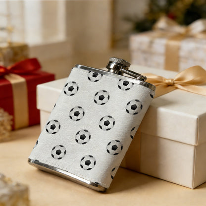 Repeating soccer ball pattern 8oz Stainless Steel Whiskey Flask with Fashionable pattern print Design - Portable Outdoor Camping & Hunting Flask, Perfect for Tequila, Whiskey, and Spirits - Unique Father'S Day Christmas Gift