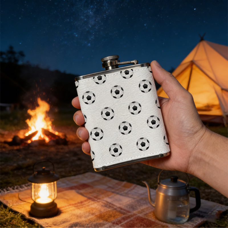 Repeating soccer ball pattern 8oz Stainless Steel Whiskey Flask with Fashionable pattern print Design - Portable Outdoor Camping & Hunting Flask, Perfect for Tequila, Whiskey, and Spirits - Unique Father'S Day Christmas Gift
